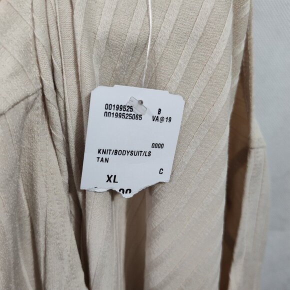 Forever 21 Tan Ribbed Knit Bodysuit Women Size XL Snap Crotch Long Sleeve NEW - Picture 6 of 7